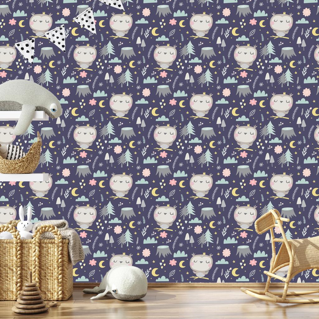 Owls Clouds Moons Wallpaper for Living Room and Bedroom 50x1000