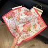Fashion Black and White Printing Temperament Square Scarf Imitation Silk Korean Version Decorative Scarf Scarf Professional Decorative Shawl Silk Scar