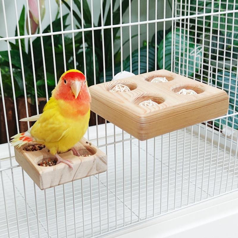Wood Feeding Station for Active Birds Multifunctional Parrots Feeding Playing Toy for Cage and Aviary Use