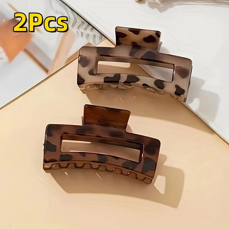 2Pcs Elegant Leopard Print Hair Claw Clips Rectangular Plastic Shark Clips Women's Hair Accessories Hair Clips for Styling