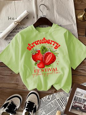 Strawberry Festival A Berry Good Time Print Women T Shirts Hip Hop Summer T-Shirt Casual Oversize Clothes All-Match Cotton Top