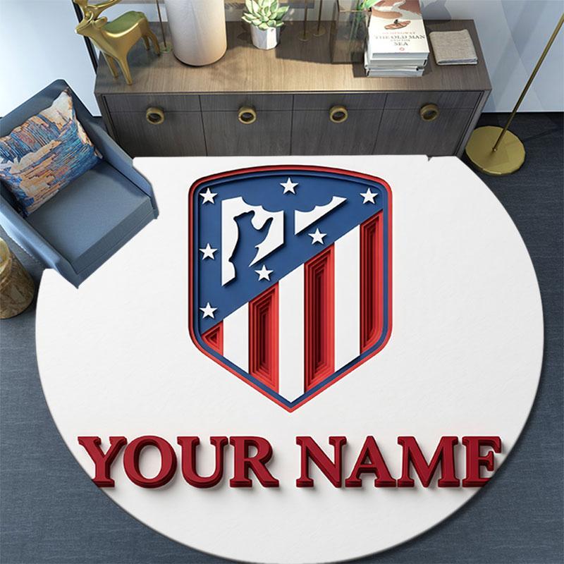 Custom Name,Atletico Grit round rug,Rugfor Living Room Bedroom Playroom ,Non-slip Floor Mat,Holiday and Birthday Gifts.chl