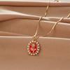 Xiulu Oval Rose Necklace Women'S Retro Trend Personality Versatile Small Pearl Pendant Jewelry