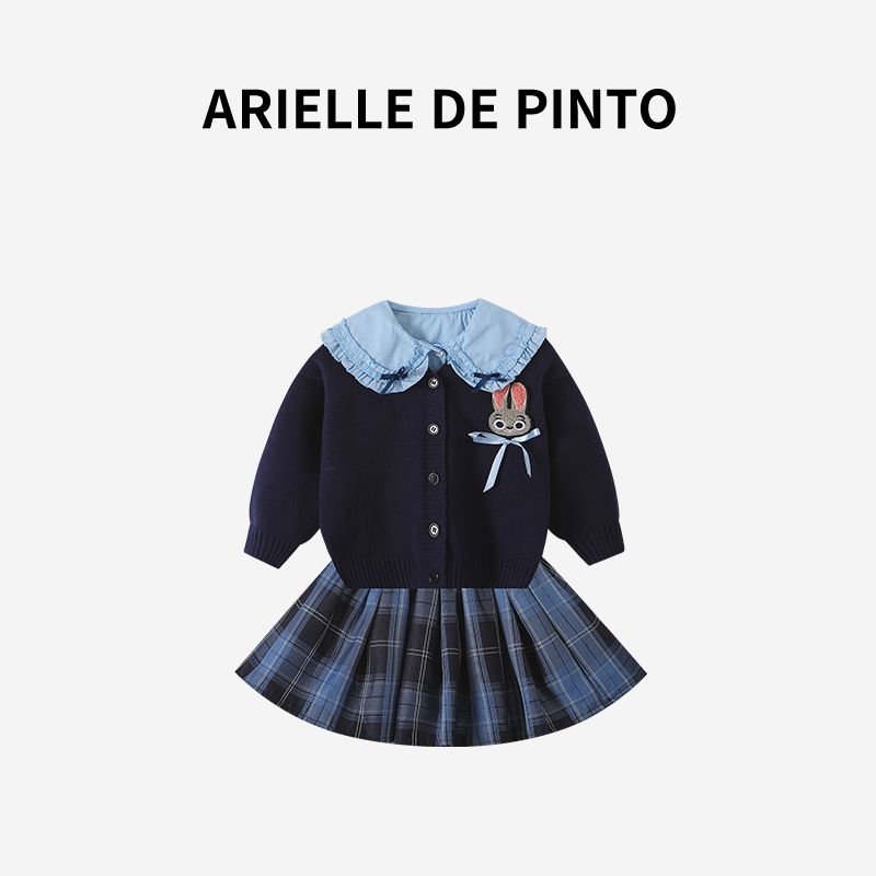 French Arielle De Pinto Girls Sweet Little Bunny Cardigan Set Autumn Outfit Cute Girl Three-Piece Set Suit 100