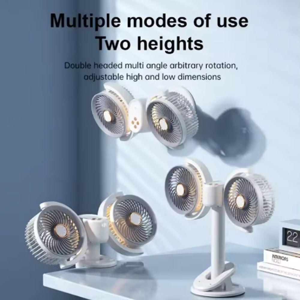 Adjustable Height Dual Head Circulation Fan Can Be Clamped Night Light New Air Cooler