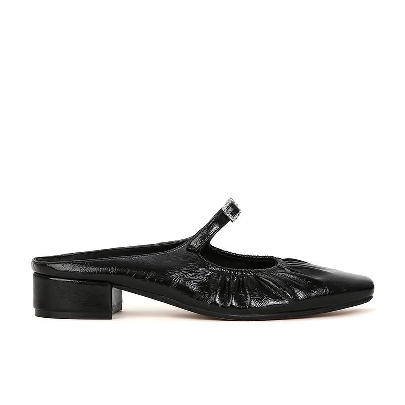 

Sheepskin~ Su Yinyin square head Mary Jane high heels pleated bag head thick heel slippers women s summer wear cool slippers 34