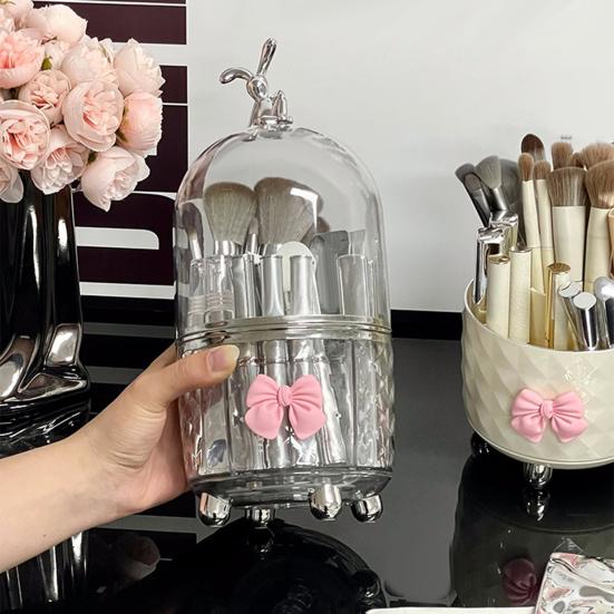 Makeup Brush Storage Box with Rotating Grid Design Large Capacity Cosmetic Storage Bin