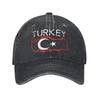 Turkish Flag Turkey Proud  Unisex Baseball Cap  Distressed Washed Hats Cap Retro Outdoor Summer Adjustable Fit Headwear
