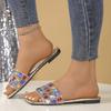 Colorful bright diamond one-word casual flat-bottomed slippers 2025 summer outdoor fashion beach cool slippers