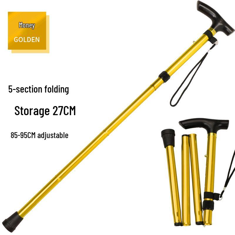 Five-Section Folding Ultra-Short Trekking Poles with T-Handle and Adjustable Telescopic Design for Hiking and Mountaineering