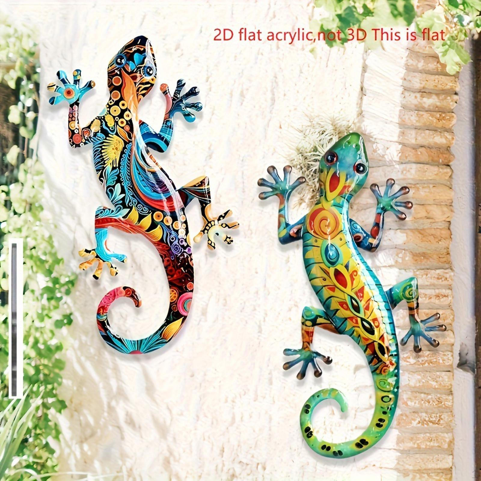 

2x Gecko Metal Wall Art Decor Sculptures Colorful Modern Crafts Ornaments for Home Garden