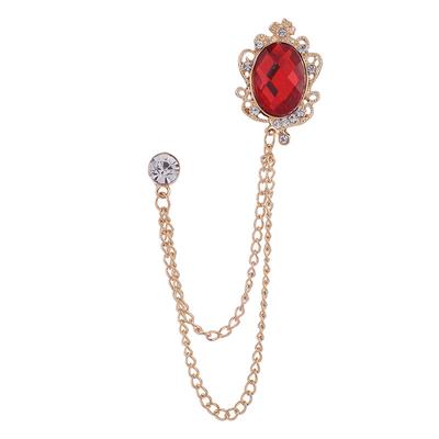 Broche de Cadena con Borlas de Moda Broches de Cristal Antidecoloración Broche de Piedra Preciosa Corona Pines de Solapa Retro para Cuello de Camisa Para Negocios
