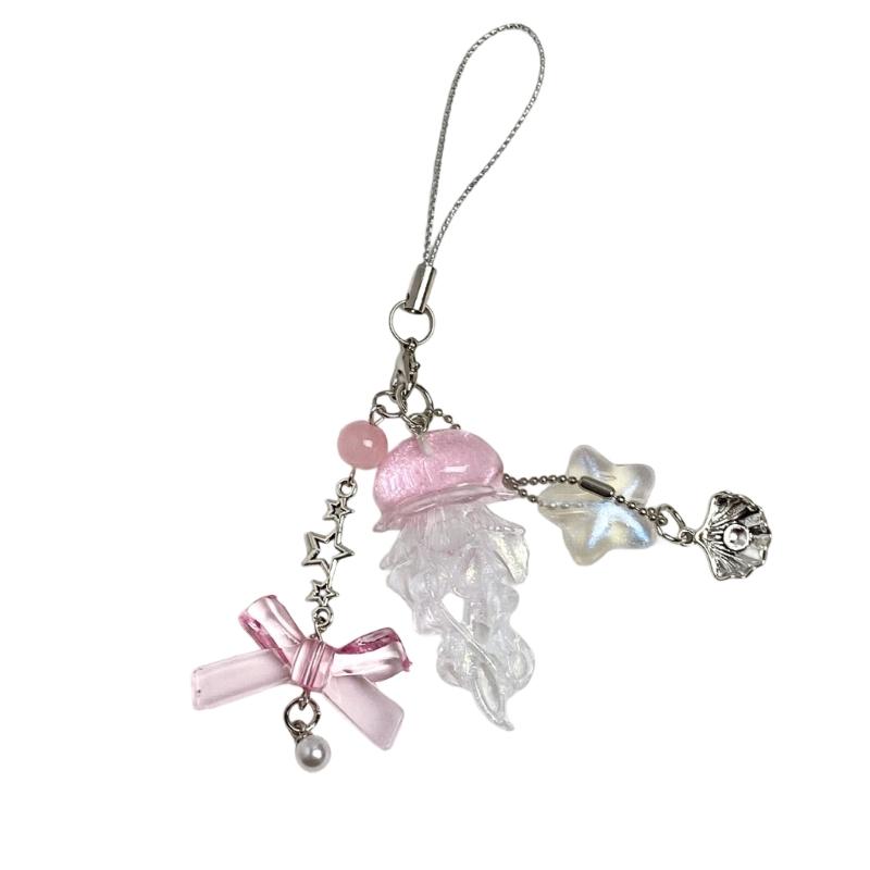 

Sparkling Marine Charm Phone Chain Keychain With Firefly Design Resin Pendant Jewelry For Keys Bags Decoration розовый