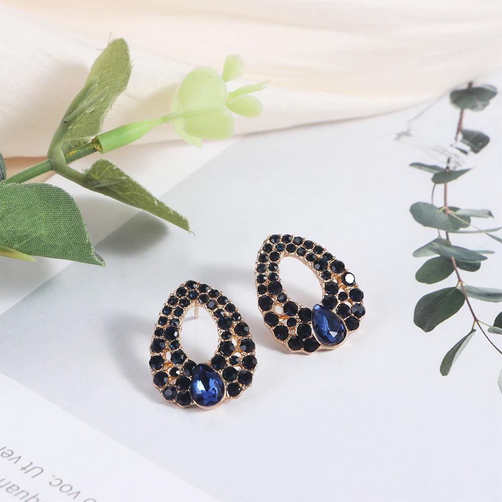 Women Vintage Style Fashion Blue Rhinestone Dangle Ear Stud Earrings Jewelry Natural Water Droplets