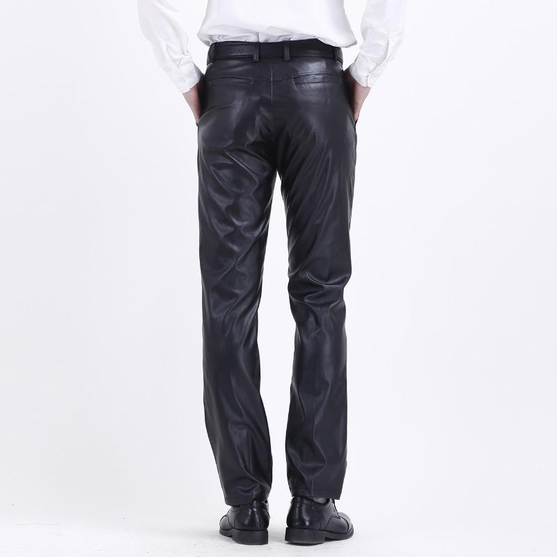 Mens Loose Thin Pu Leather Casual Waterproof Stain Resistant Work Long Pants