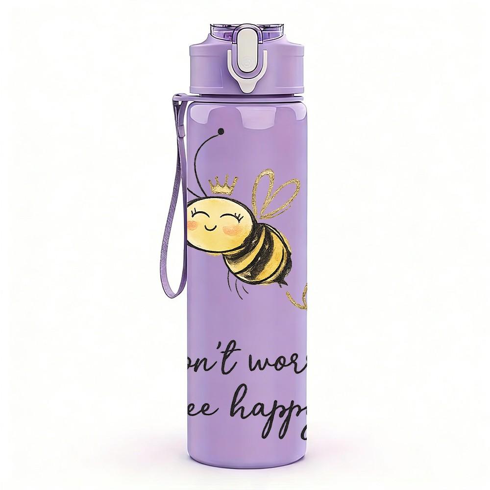 1 Stück Biene Lustiger Spruch Textdruck 750ml Farbe Kunststoff Sport Wasserflasche Auslaufsicher Klappdeckel mit Strohhalm Geeignet für Sport Büro Heimgebrauch