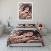 Japanese Floral Kimono Girl Bedding Set 3pcsVintage Cherry Peony Flower Sleeping Lady Print Duvet CoverBeautiful Bedroom Decor
