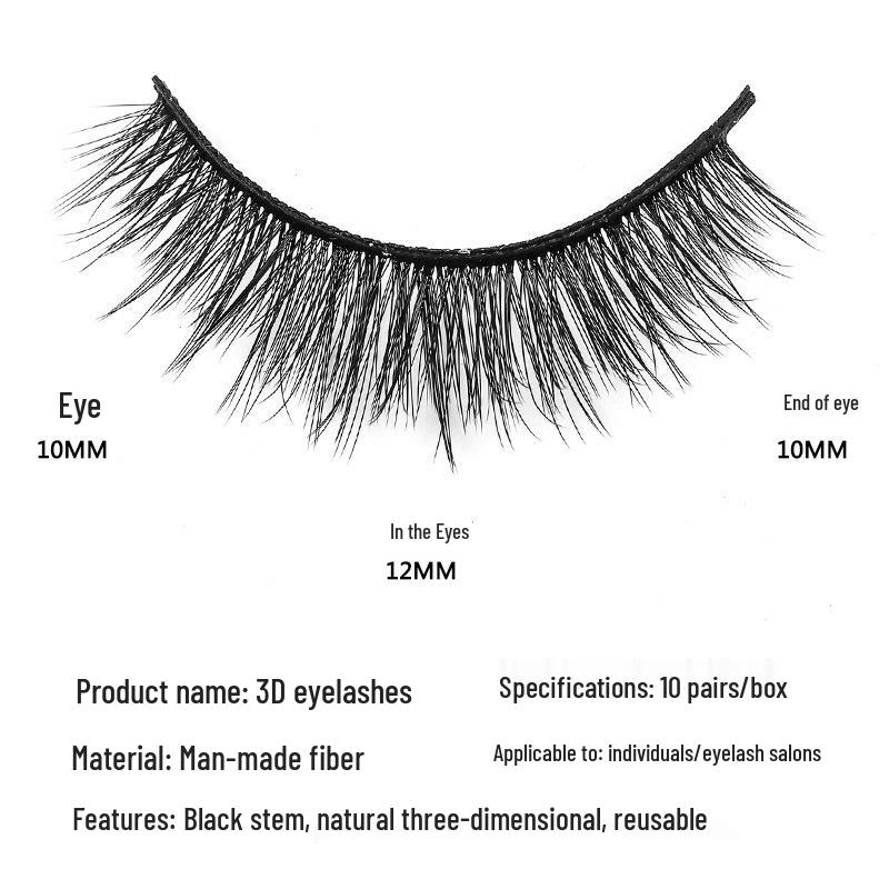 10 Pairs 3D Stereo Multi-layer Natural Curl Dense Cross Black False Eyelashes