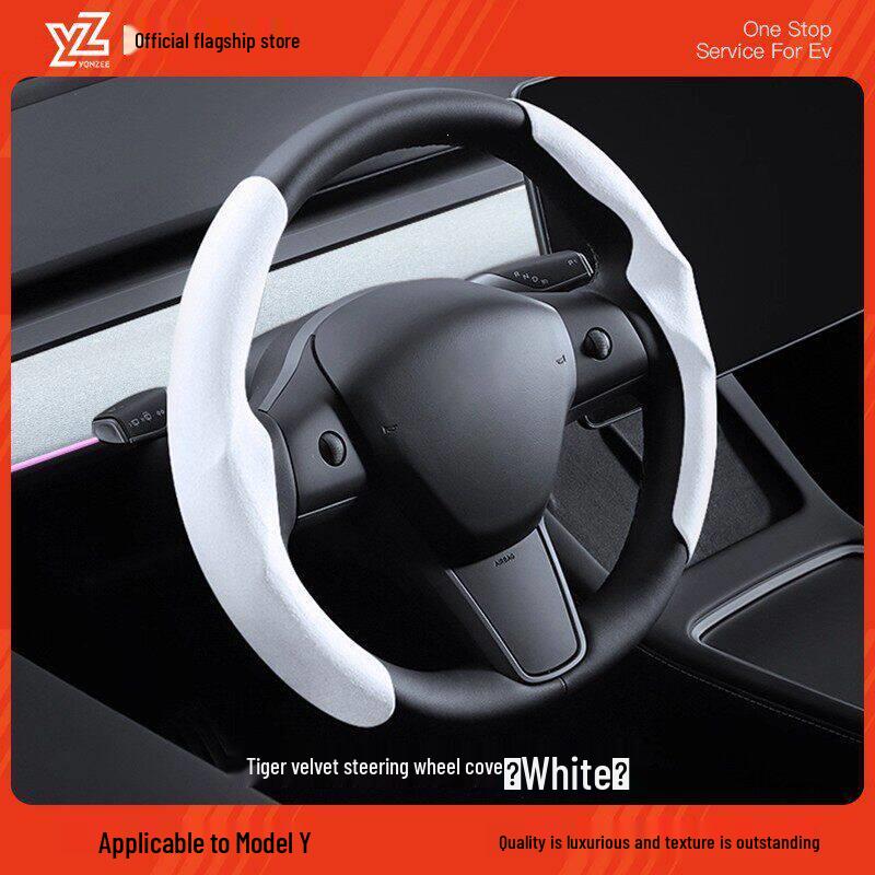 YZ Refresh Version Steering Wheel Cover for Tesla Model 3/Y - Winter White Decoration