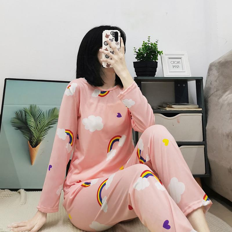 Set Pijama Dama Desen Animat - Cămașă cu Mânecă Lungă și Pantaloni, Haine de Casă pentru Studente Mignone pentru Primăvară și Toamnă