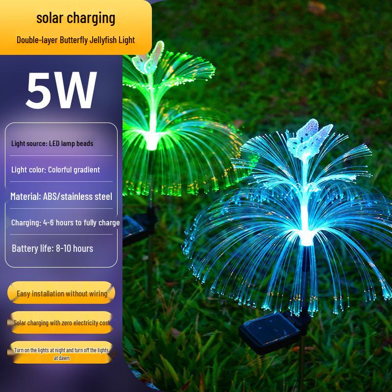 Solar Fiber Optic Jellyfish Lamp: Seven-Color Outdoor Garden Light with Creative Color-Changing Features