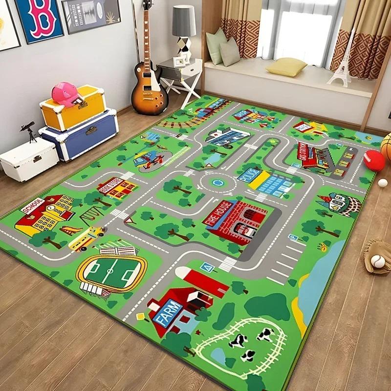 Traffic Road Pattern Mat Kids Play Rug Educational Toy Children's Room Floor Mat Home Decoration Colorful Vehicle Design Carpet