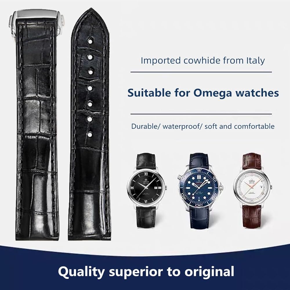 [Nywing] Watch Band Omega Strap Omega 19mm 20mm 21mm 22mm D Buckle Genuine Leather Crocodile Patt...