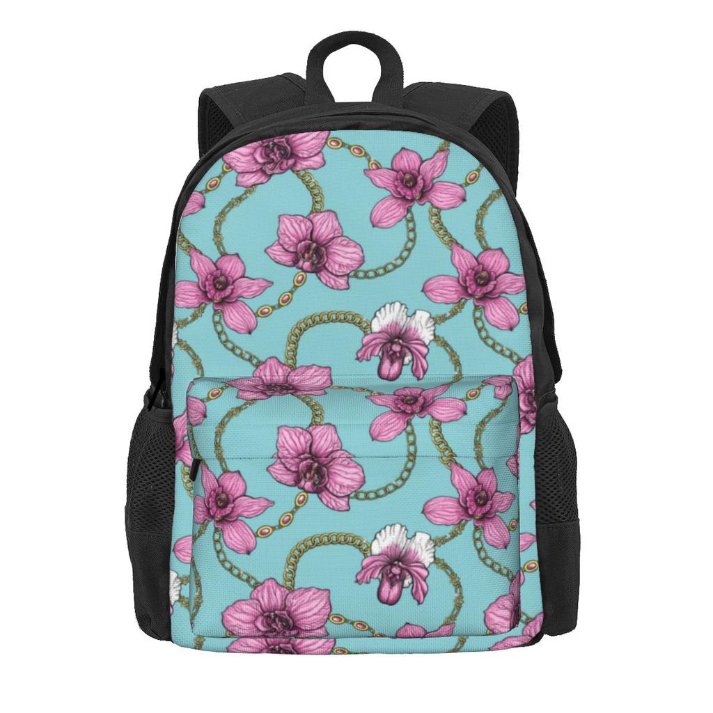 Gold Chains Backpack Teen Palm Leaf Print Large Backpacks Polyester Funny School Bags Camping Colorful Rucksack