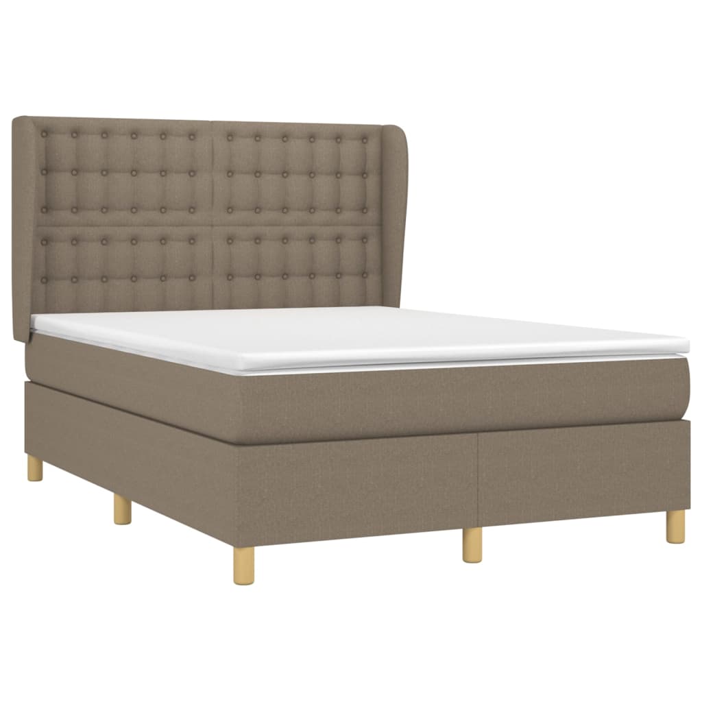 Vidaxl Łóżko Kontynentalne Z Materacem, Taupe, Tkanina, 140X190 Cm