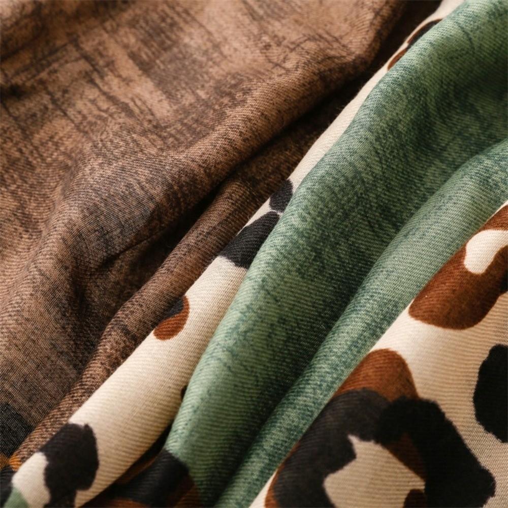 Color Block Leopard Print Scarf Tassel Neck Scarf Retro Shawl Women