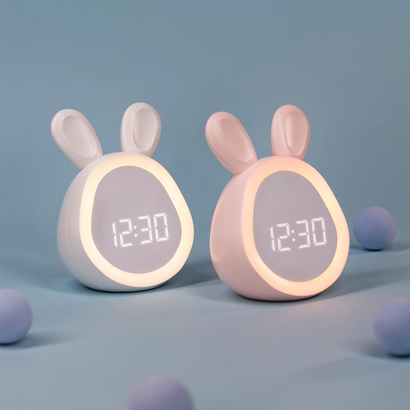 Round Rabbit Smart Alarm Clock with Night Light for Kids