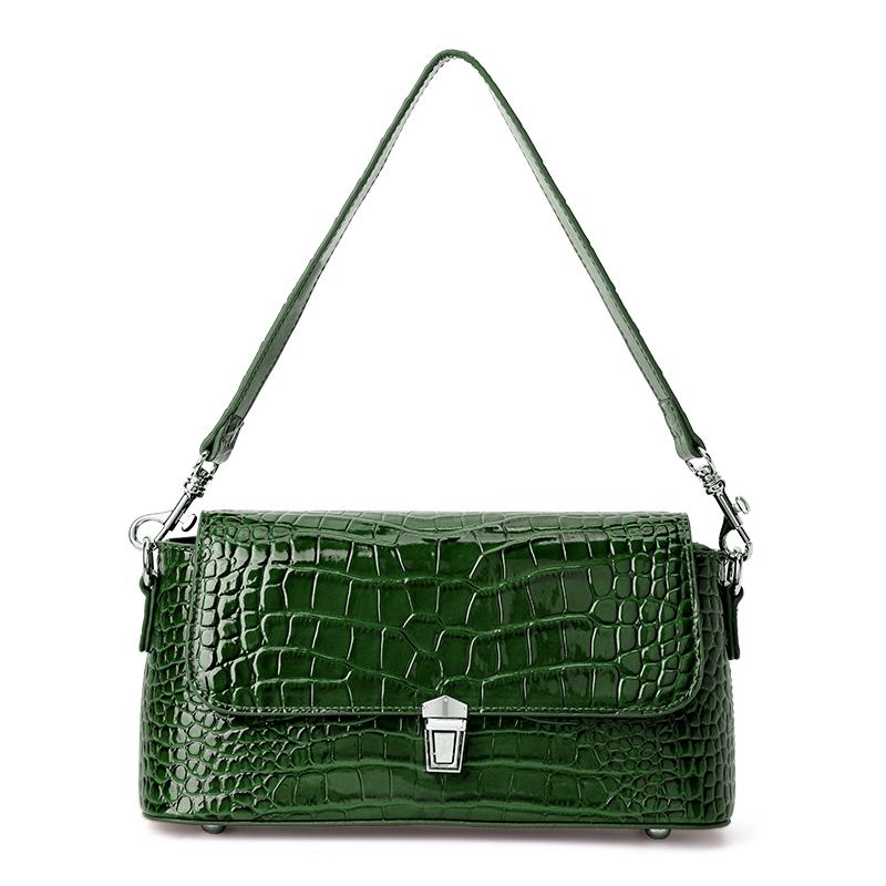 Aidrani Crocodile Pattern Brown Shoulder Bag Retro Flap Handbag with Metal Lock