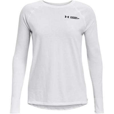 Script Wordmark Solid Logo Print Crew Neck Long Sleeve T-Shirt Women Tops White 1374188-100