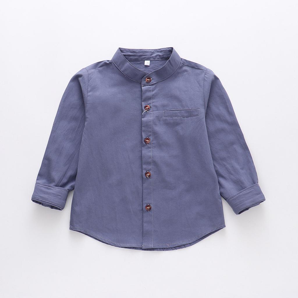 Chemise Décontractée à Boutons, Col Mao et Manches Longues pour Enfants