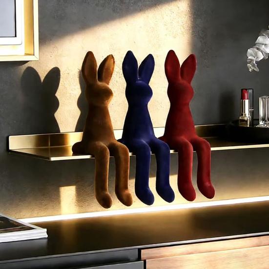 Sitting Bunny Statue Flocking Rabbit Figurine Easter Bunny Ornaments for Living Room Cabinet