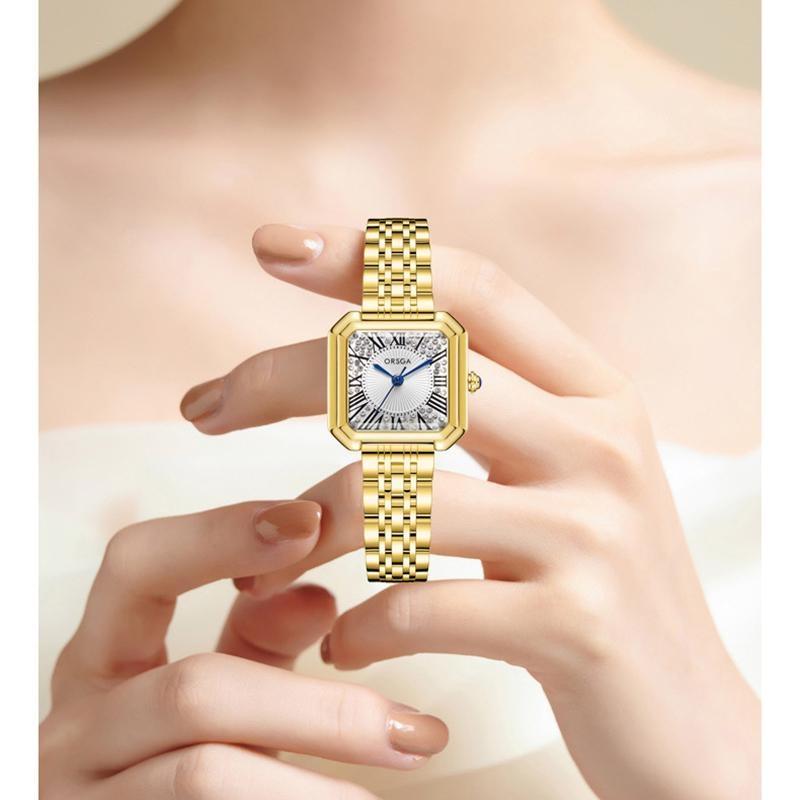Elegante Damen Quadratische Kleiduhr Funkelndes Zirkon Diamant Zifferblatt Römische Ziffern Quarz Armbanduhr