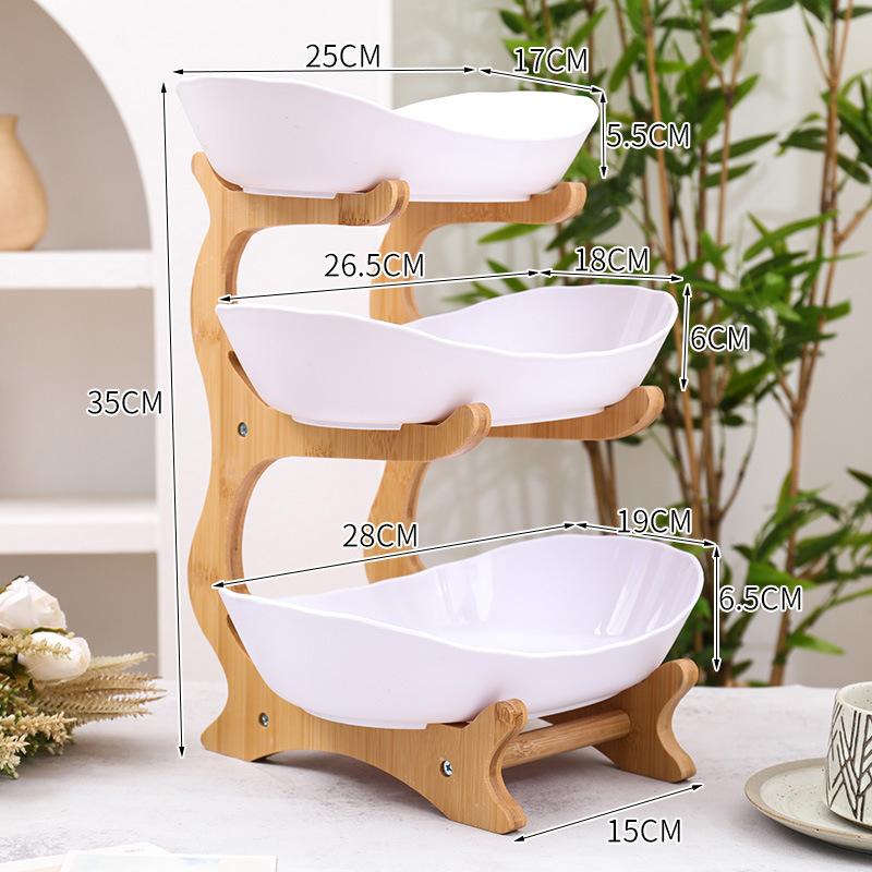 Haushalt Massivholz Mehrschicht-Tablett Wohnzimmer Obstschale Aufbewahrung Obstkorb Snackschale Dessert-Präsentationsständer