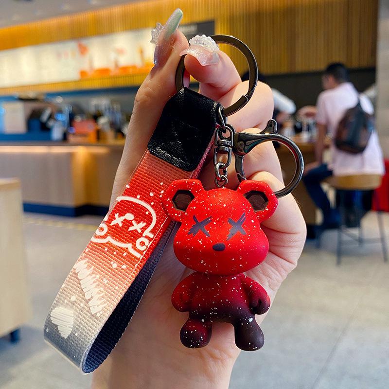 Starry Sky Chameleon Bear Keychain - Cute Plush Toy & Schoolbag Pendant Gift