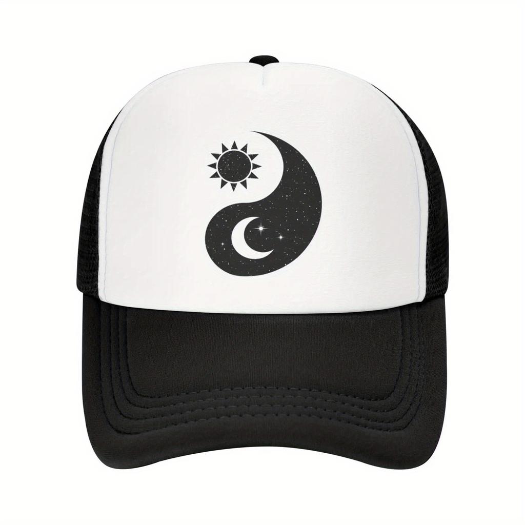 Yin Yang Sonne Mond Grafik Trucker Cap Grün Weiß Verstellbar Unisex Baseballkappe Lässig Outdoor