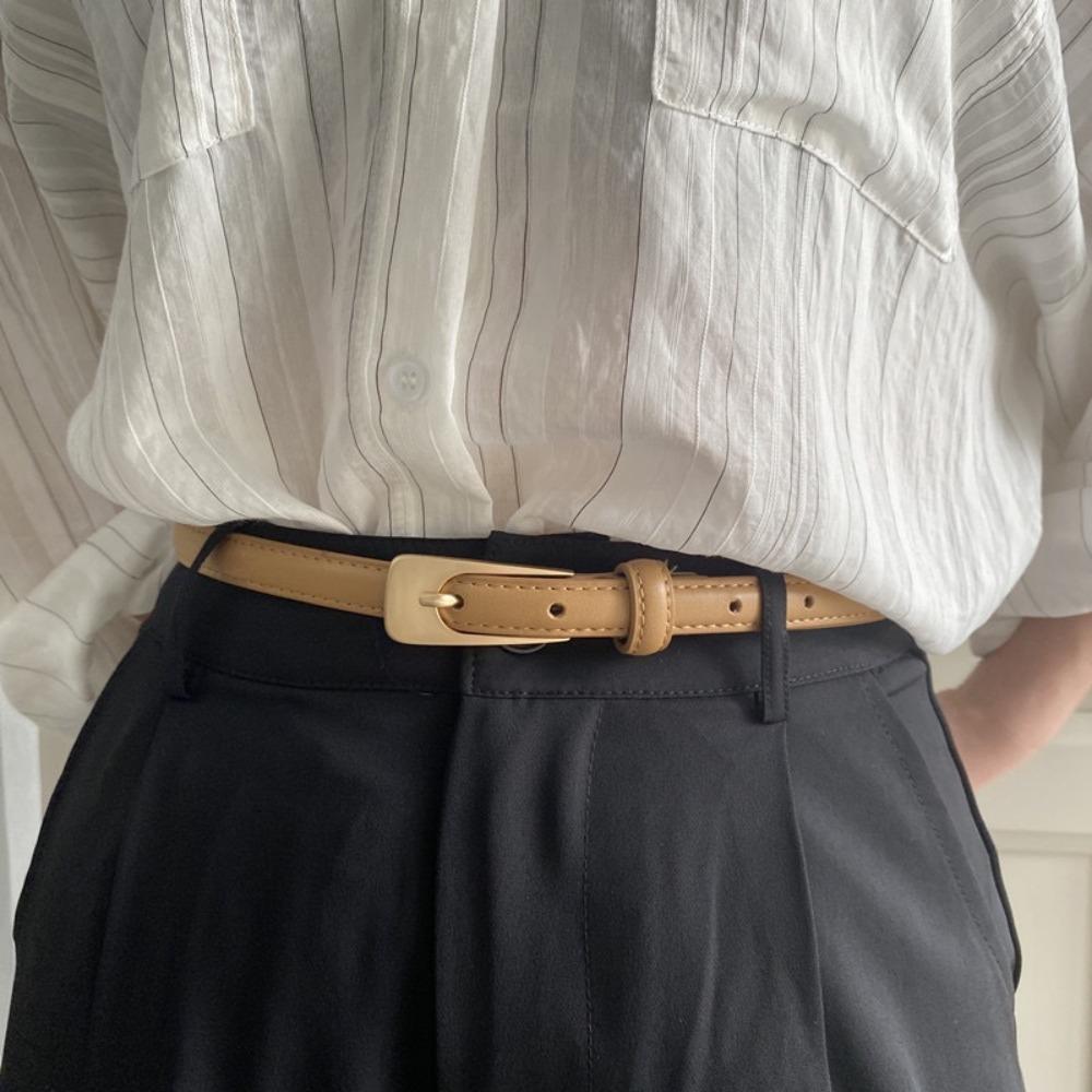 Curea subțire din piele PU reglabilă, cataramă pătrată, curea clasică subțire pentru rochie