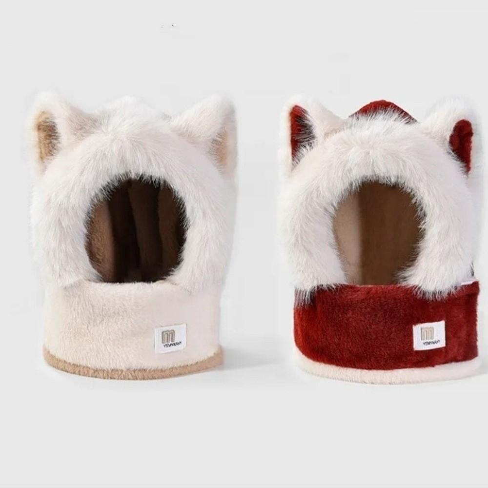 keep warm Women's Scarf Hat Thick Fluffy Hat Scarf Cute Ear Protection Hat Winter