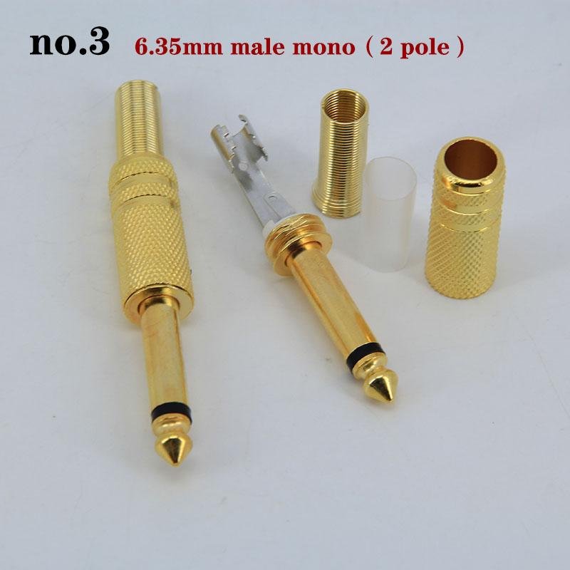 2pcs 2 3 Pole 6.35mm 6.5mm Audio Male Female Mono Stereo Solder Connector Plug Socket Gold Plated Metal Amplifier Mic Converter