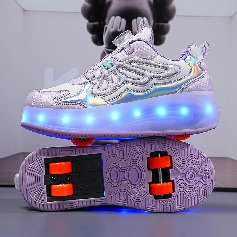 

LED Speed Roller Skates for Children Racing Ice Skating Sneaker with Wheels NEW 4 Wheels Roller Skates Shoes for Boys and Girls 40