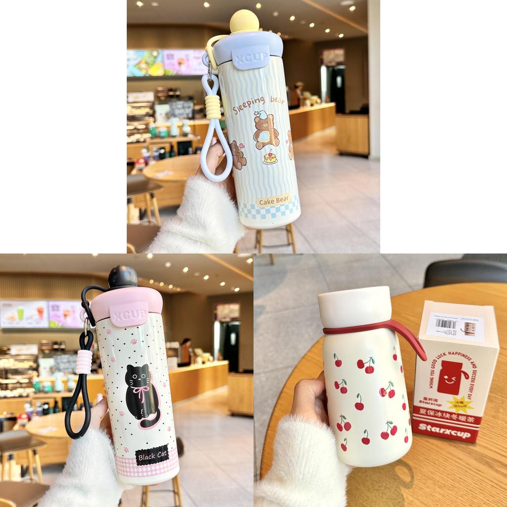 Small Cute Polka Dot Insulated Bottle With Handle For Girls Travel And Office Use