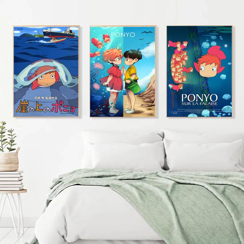 Klasický kreslený film Japonské anime Ponyo na útesu Malba na plátně do obývacího pokoje Dekorace dětského pokoje Domácí dekorace Bez rámu