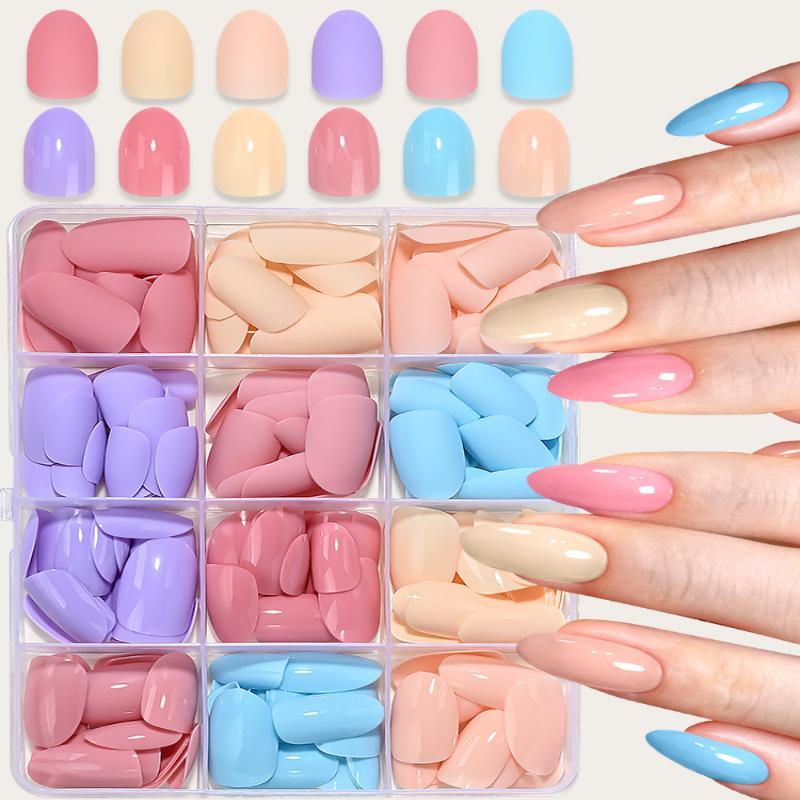 Unghie Finte Press-On 288 Pezzi per Scatola Colori Cremosi Dopamina Media Lunghezza Mandorla Lucide Riutilizzabili per Manicure Fai-da-Te