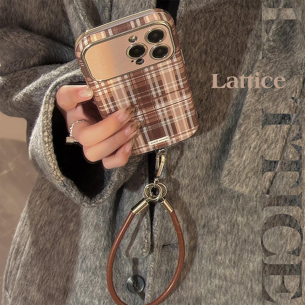 Brown Plaid for IPhone16promax Phone Case for Apple 15/14 Anti-fall 13 Lanyard 16 Advanced 17