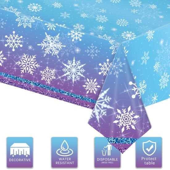 Yousheng Disposable Tablecloth Waterproof Snowflake Tablecloth Sparkling Winter Theme Table Cover for Christmas New Year Parties