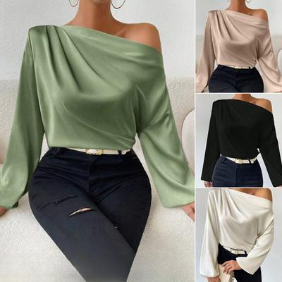 Μόδα Νέα μακρυμάνικα ασύμμετρα φαρδιά πουκάμισα πουλόβερ Γυναικείες κομψές λοξές γιακάς Σέξι μονόχρωμες μπλούζες Casual Γυναικεία πλισέ vintage πουκάμισο 26396