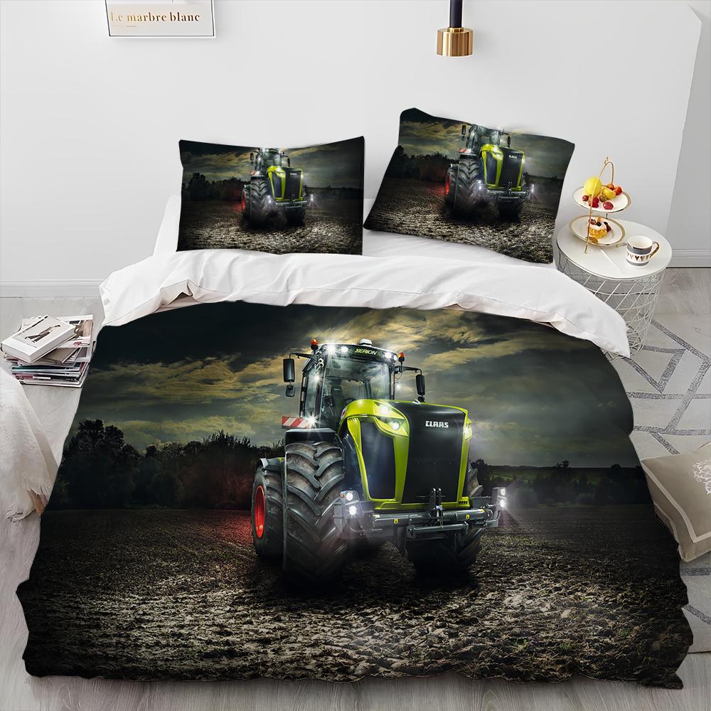 Set Biancheria da Letto Trapunta Serie Trattori Camion Auto 3D Copripiumino Set Letto Coperta Trapunta Federa Matrimoniale Regina Letto Bambini 3D